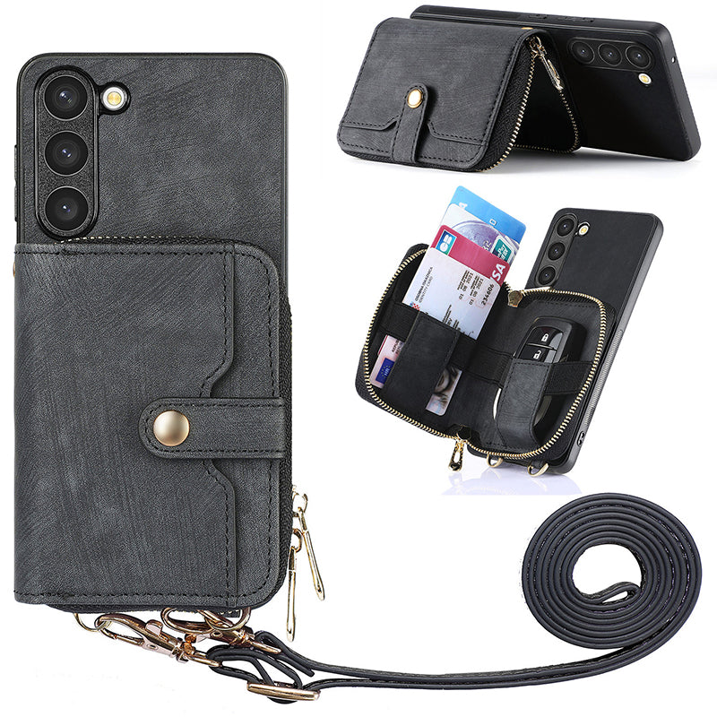Zipper Wallet Kickstand Case for Samsung Galaxy S23 PU Leather PC TPU Phone Cover with Lanyard Zipper Wallet Kickstand Case for Samsung Galaxy S23 PU Leather PC TPU Phone Cover with Lanyard
